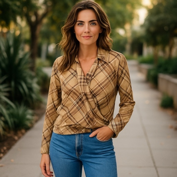 Lauren Ralph Lauren Wrap Plaid Blouse – XS Fall Colors - Picture 6 of 7